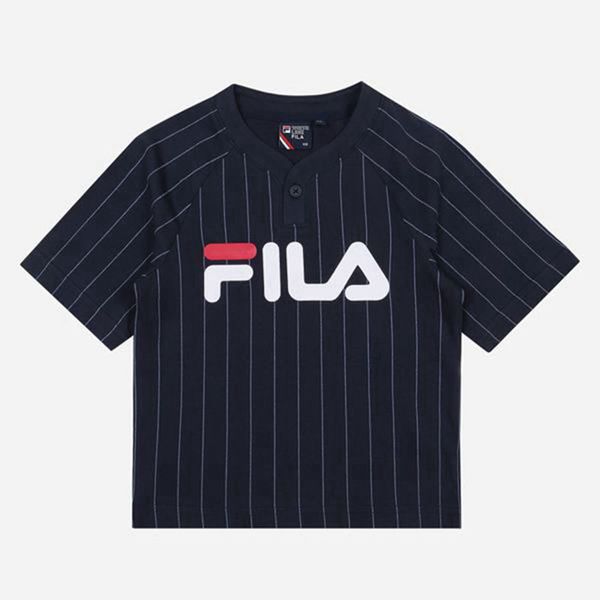 Camisetas Fila Rapaz Azul Marinho - Fila Pinstripe Henry Crew Neck S/S Outlet Portugal,SCBV-02641